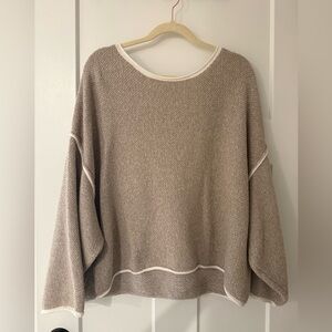 Free People Taupe Crew Neck Sweater
